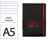 Cuaderno con gomilla Antartik notes tapa dura A5 hojas rayas negro y rojo 100 hojas 80 g