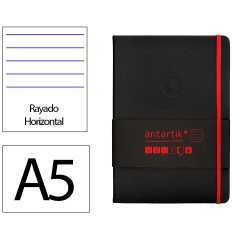 Cuaderno con gomilla Antartik notes tapa dura A5 hojas rayas negro y rojo 100 hojas 80 g