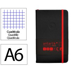 Cuaderno con gomilla antartik notes tapa dura A6 hojas cuadricula negro y rojo 100 hojas 80 g