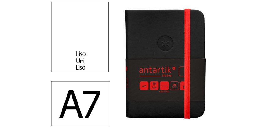 Cuaderno con gomilla Antartik notes tapa dura A7 hojas lisas negro y rojo 80 hojas 80 g