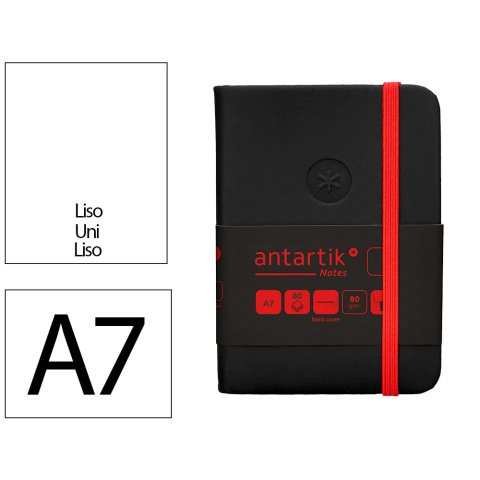 Cuaderno con gomilla Antartik notes tapa dura A7 hojas lisas negro y rojo 80 hojas 80 g