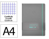 Cuaderno con gomilla Antartik notes tapa dura A4 hojas cuadricula gris y turquesa 100 hojas 80 g
