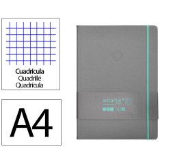 Cuaderno con gomilla antartik notes tapa dura a4 hojas cuadricula gris y turquesa 100 hojas 80 gr fsc