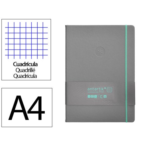 Cuaderno con gomilla antartik notes tapa dura a4 hojas cuadricula gris y turquesa 100 hojas 80 gr fsc