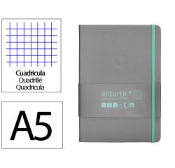 Cuaderno con gomilla Antartik notes tapa dura A5 hojas cuadricula gris y turquesa 100 hojas 80 g