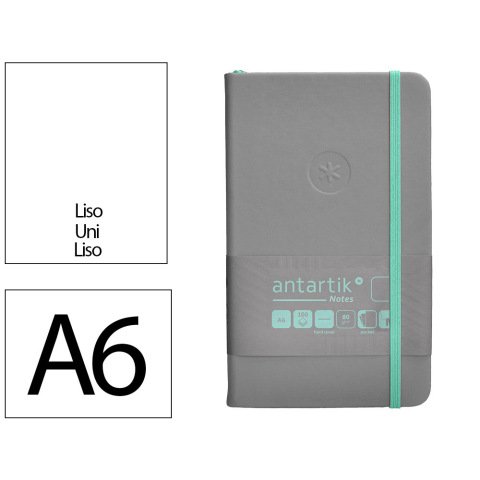 Cuaderno con gomilla Antartik notes tapa dura A6 hojas lisas gris y turquesa 100 hojas 80 g