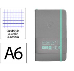 Cuaderno con gomilla antartik notes tapa dura a6 hojas cuadricula gris y turquesa 100 hojas 80 gr