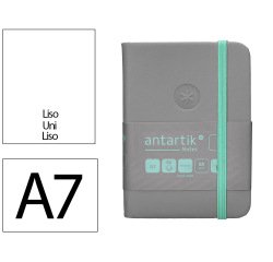 Cuaderno con gomilla antartik notes tapa dura a7 hojas lisas gris y turquesa 80 hojas 80 gr fsc