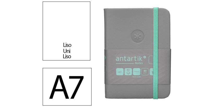 Cuaderno con gomilla Antartik notes tapa dura A7 hojas lisas gris y turquesa 80 hojas 80 g