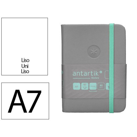 Cuaderno con gomilla Antartik notes tapa dura A7 hojas lisas gris y turquesa 80 hojas 80 g
