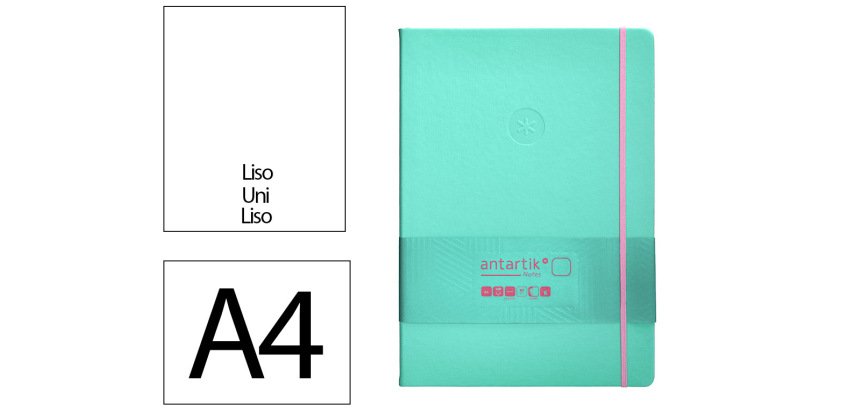 Cuaderno con gomilla Antartik notes tapa dura A4 hojas lisas rosa y turquesa 100 hojas 80 g