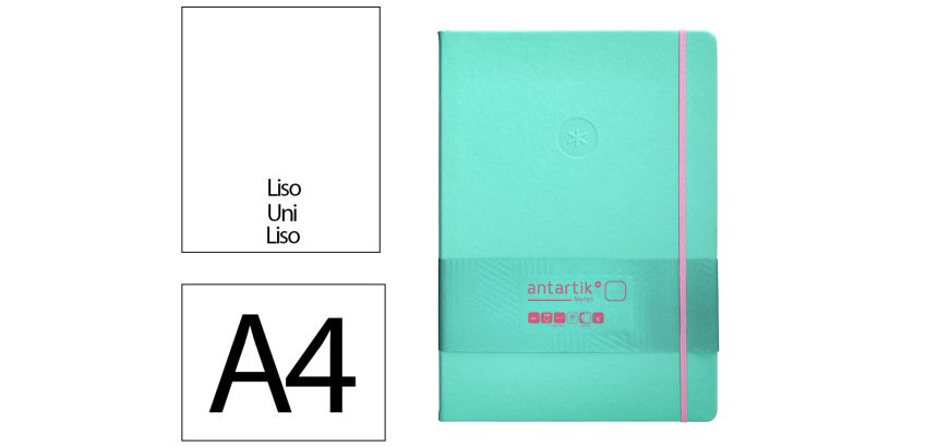 Cuaderno con gomilla Antartik notes tapa dura A4 hojas lisas rosa y turquesa 100 hojas 80 g