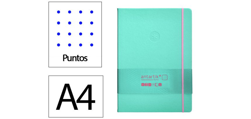 Cuaderno con gomilla Antartik notes tapa dura A4 hojas puntos rosa y turquesa 100 hojas 80 g