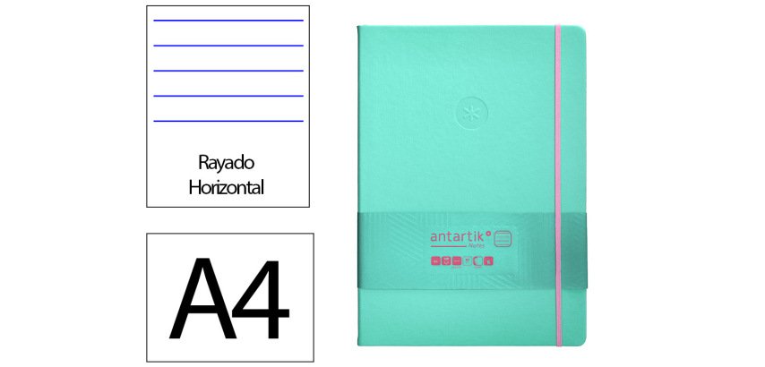 Cuaderno con gomilla Antartik notes tapa dura A4 hojas rayas rosa y turquesa 100 hojas 80 g