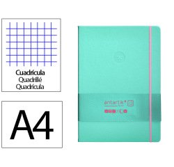 Cuaderno con gomilla Antartik notes tapa dura A4 hojas cuadricula rosa y turquesa 100 hojas 80 g