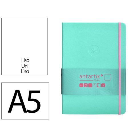 Cuaderno con gomilla Antartik notes tapa dura A5 hojas lisas rosa y turquesa 100 hojas 80 g