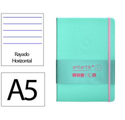 Cuaderno con gomilla Antartik notes tapa dura A5 hojas rayas rosa y turquesa 100 hojas 80 g