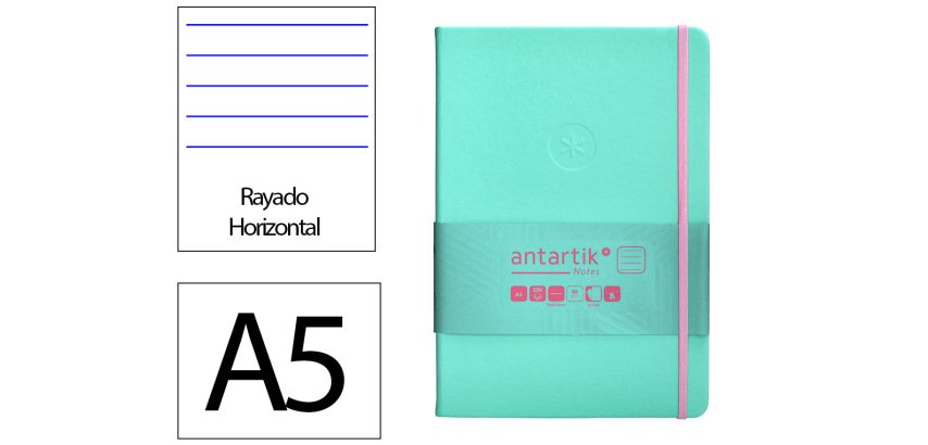 Cuaderno con gomilla Antartik notes tapa dura A5 hojas rayas rosa y turquesa 100 hojas 80 g