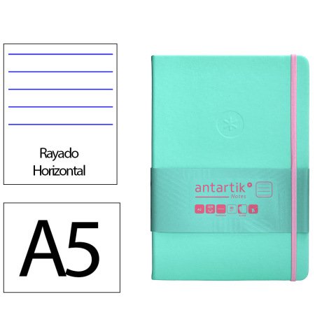 Cuaderno con gomilla Antartik notes tapa dura A5 hojas rayas rosa y turquesa 100 hojas 80 g