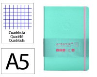 Cuaderno con gomilla Antartik notes tapa dura A5 hojas cuadricula rosa y turquesa 100 hojas 80 g