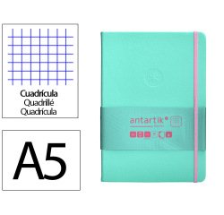 Cuaderno con gomilla Antartik notes tapa dura A5 hojas cuadricula rosa y turquesa 100 hojas 80 g