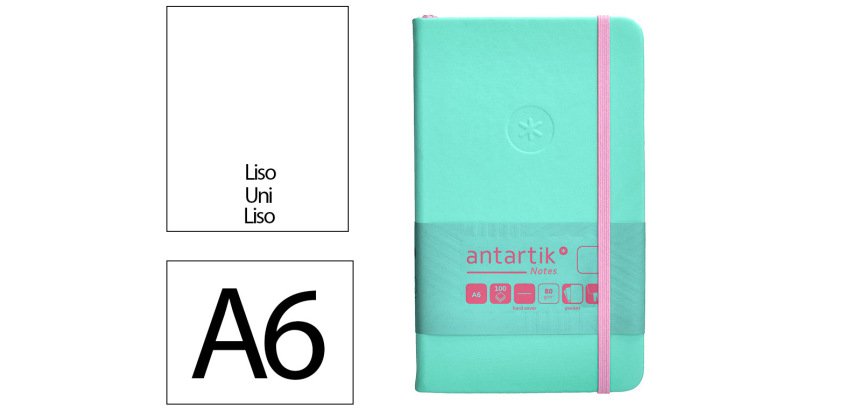 Cuaderno con gomilla antartik notes tapa dura A6 hojas lisas rosa y turquesa 100 hojas 80 g