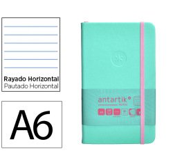 Cuaderno con gomilla Antartik notes tapa dura A6 hojas rayas rosa y turquesa 100 hojas 80 g