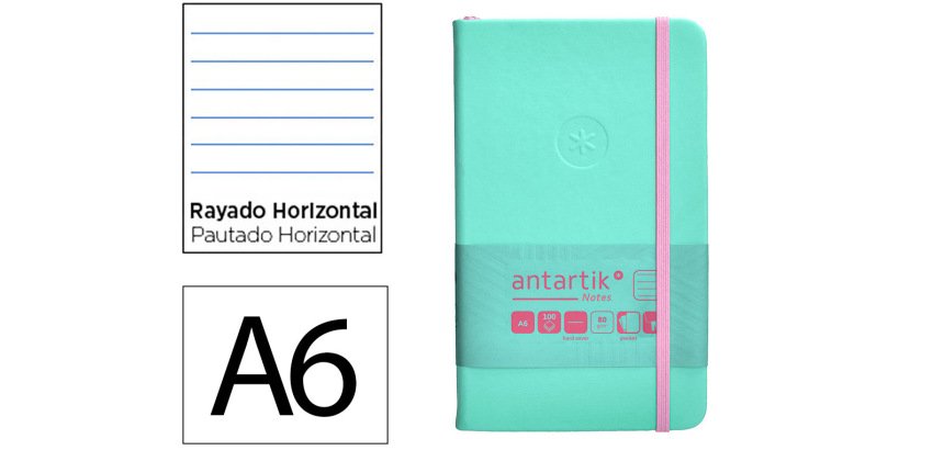 Cuaderno con gomilla Antartik notes tapa dura A6 hojas rayas rosa y turquesa 100 hojas 80 g