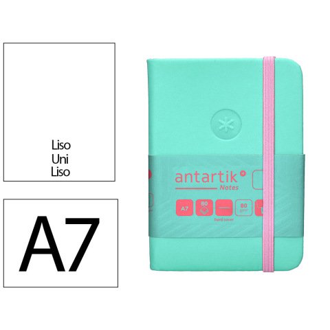 Cuaderno con gomilla antartik notes tapa dura a7 hojas lisas rosa y turquesa 80 hojas 80 gr