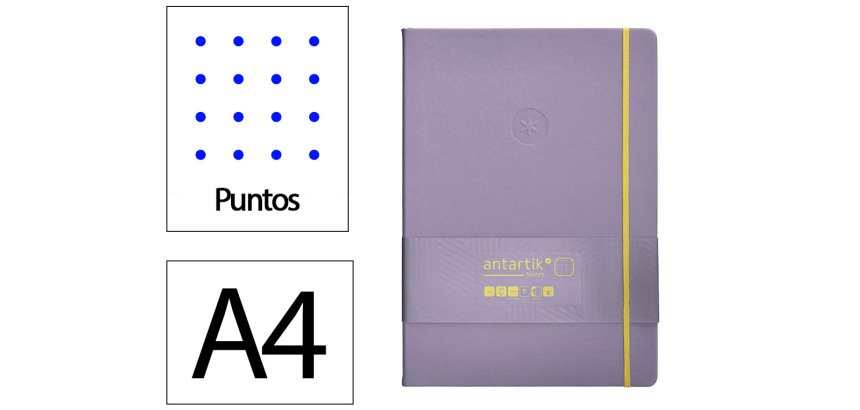 Cuaderno con gomilla Antartik notes tapa dura A4 hojas puntos morado y amarillo 100 hojas 80 g