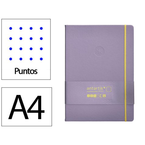 Cuaderno con gomilla antartik notes tapa dura a4 hojas puntos morado y amarillo 100 hojas 80 gr fsc