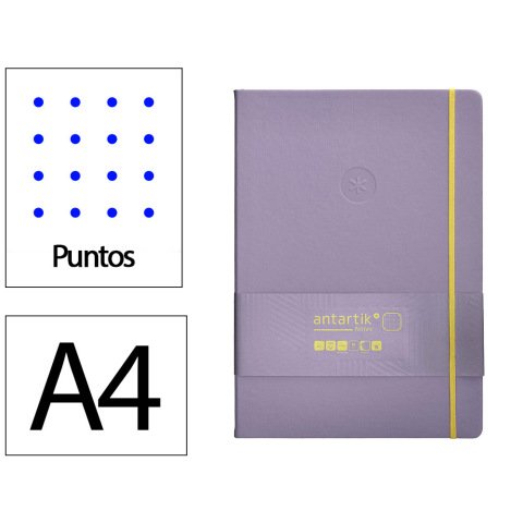 Cuaderno con gomilla Antartik notes tapa dura A4 hojas puntos morado y amarillo 100 hojas 80 g