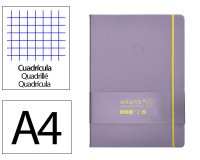 Cuaderno con gomilla antartik notes tapa dura A4 hojas cuadricula morado y amarillo 100 hojas 80 g