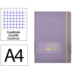 Cuaderno con gomilla antartik notes tapa dura A4 hojas cuadricula morado y amarillo 100 hojas 80 g