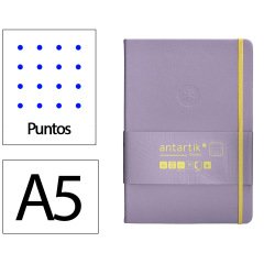 Cuaderno con gomilla antartik notes tapa dura a5 hojas puntos morado y amarillo 100 hojas 80 gr fsc