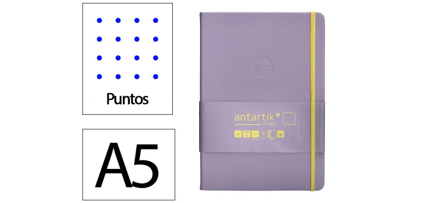 Cuaderno con gomilla Antartik notes tapa dura A5 hojas puntos morado y amarillo 100 hojas 80 g