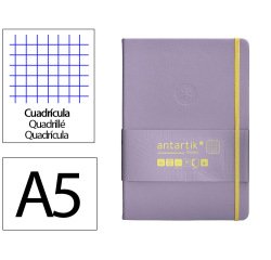 Cuaderno con gomilla antartik notes tapa dura a5 hojas cuadricula morado y amarillo 100 hojas 80 gr fsc