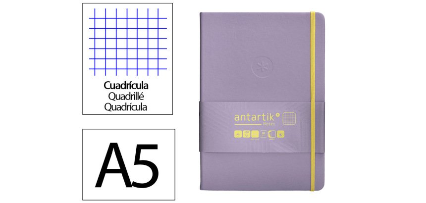 Cuaderno con gomilla Antartik notes tapa dura A5 hojas cuadricula morado y amarillo 100 hojas 80 g