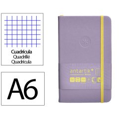 Cuaderno con gomilla antartik notes tapa dura a6 hojas cuadricula morado y amarillo 100 hojas 80 gr