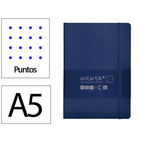 Cuaderno con gomilla Antartik notes tapa blanda A5 hojas puntos azul marino 80 hojas 80 g