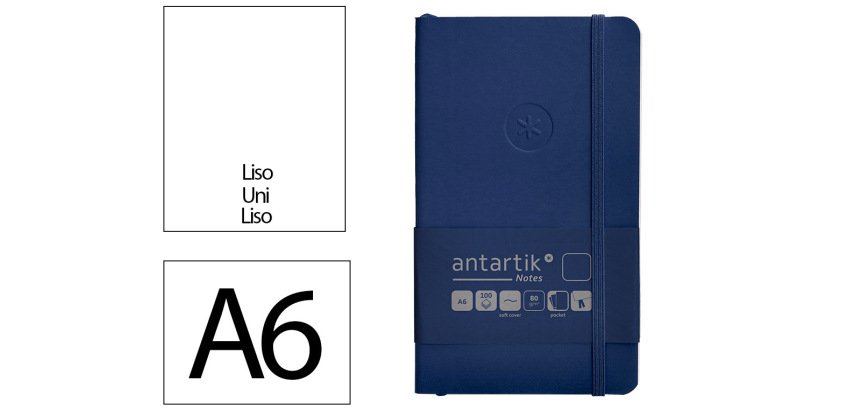 Cuaderno con gomilla Antartik notes tapa blanda A6 hojas lisas azul marino 100 hojas 80 g