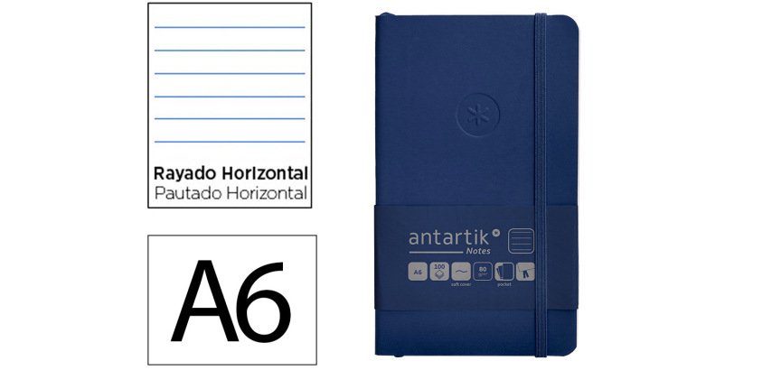 Cuaderno con gomilla Antartik notes tapa blanda A6 rayas azul marino 100 hojas 80 g