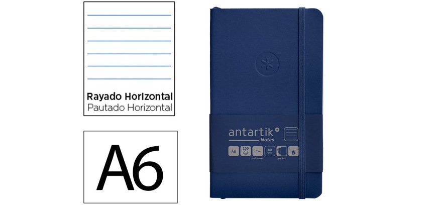 Cuaderno con gomilla Antartik notes tapa blanda A6 rayas azul marino 100 hojas 80 g