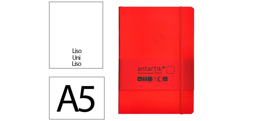 Cuaderno con gomilla Antartik notes tapa blanda A5 hojas lisas rojo 80 hojas 80 g