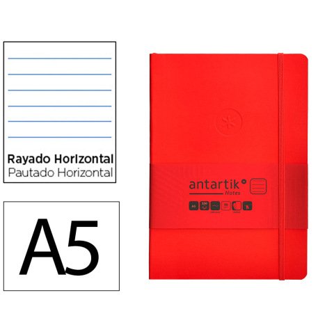Cuaderno con gomilla Antartik notes tapa blanda A5 hojas rayas rojo 80 hojas 80 g