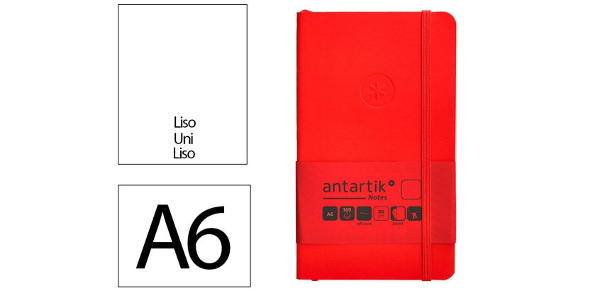 Cuaderno con gomilla Antartik notes tapa blanda A6 hojas lisas rojo 100 hojas 80 g