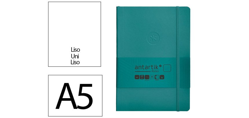 Cuaderno con gomilla Antartik notes tapa blanda A5 hojas lisas verde aguamarina 80 hojas 80 g