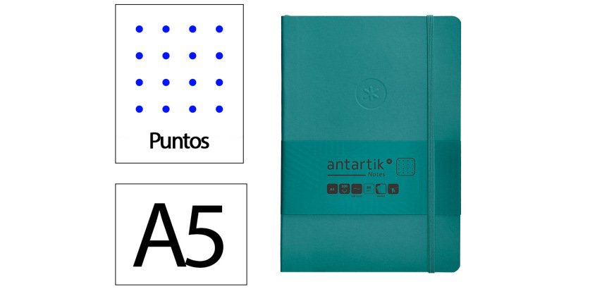 Cuaderno con gomilla Antartik notes tapa blanda A5 hojas puntos verde aguamarina 80 hojas 80 g