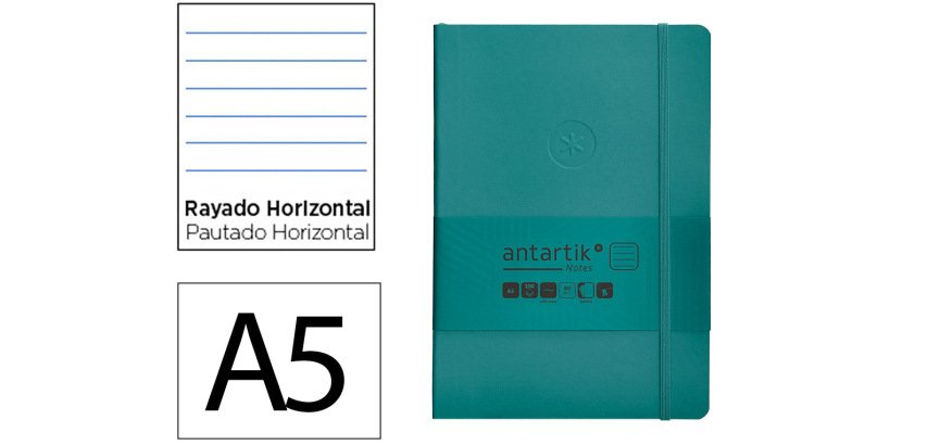 Cuaderno con gomilla Antartik notes tapa blanda A5 hojas rayas verde aguamarina 80 hojas 80 g