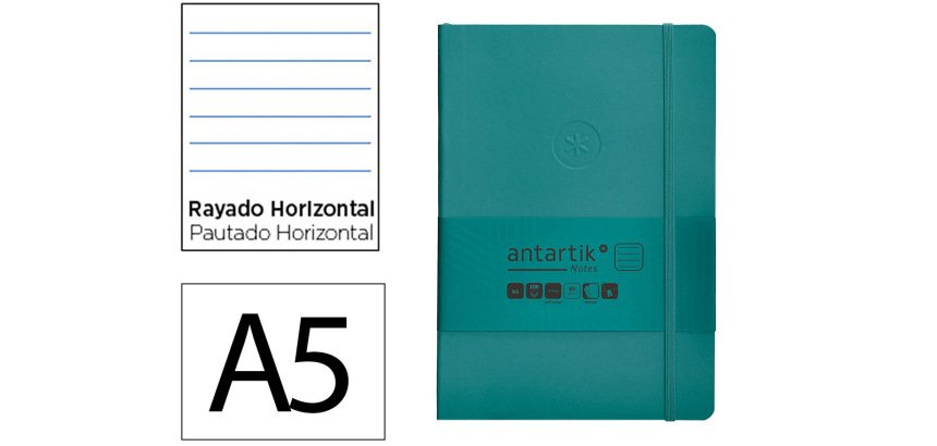 Cuaderno con gomilla Antartik notes tapa blanda A5 hojas rayas verde aguamarina 80 hojas 80 g